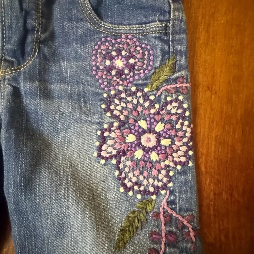 babyGap 1969 Girls Jeans Size 4 Floral Embroidered Denim Stretch Blue Pants